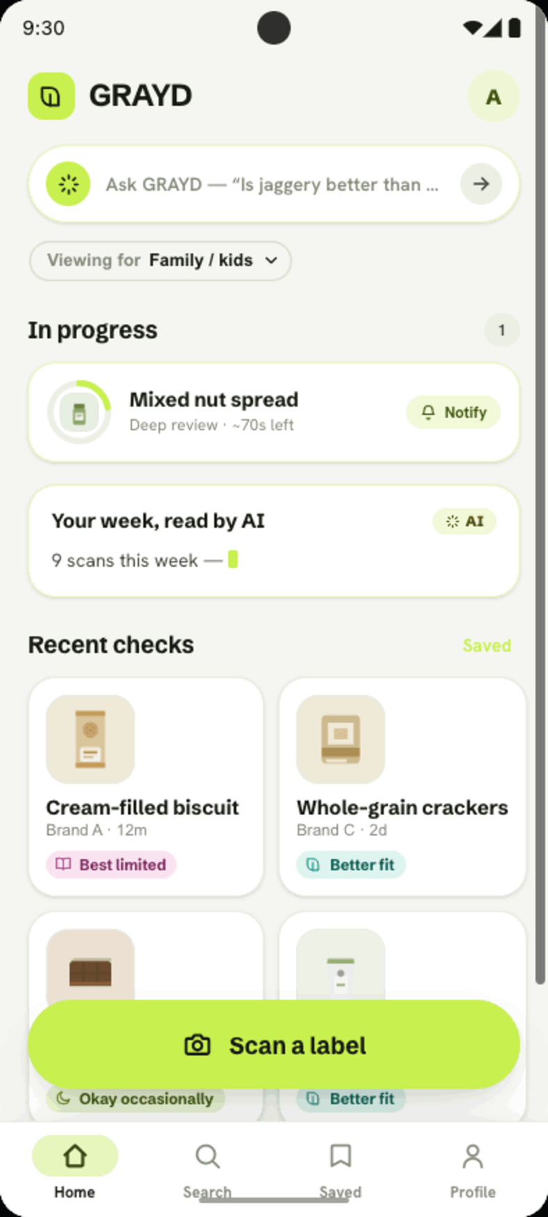 Grayd home screen